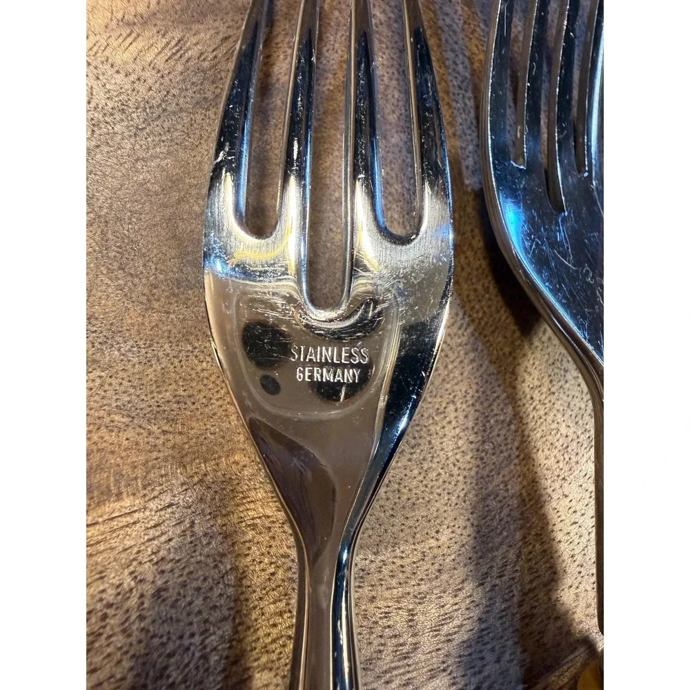 Vintage Anton Wingen Jr. Stag Horn Knife & Fork Set: German Etched Flatware 8 Pc